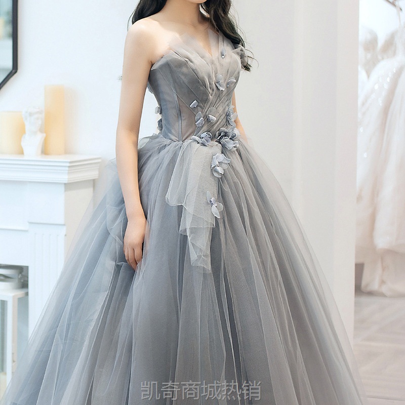 气质长款晚礼服2024新款秋冬抹胸名媛艺考声乐主持人蓬蓬裙演出服