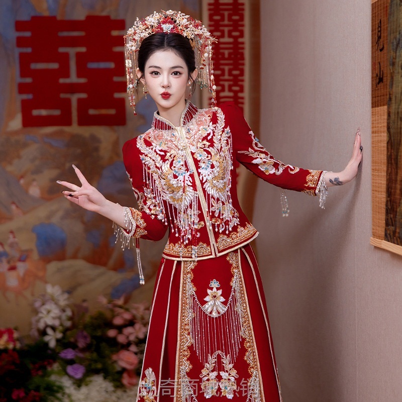 吉祥2024冬季新款秀禾服结婚礼服重工流苏款出嫁秀禾服敬酒服嫁衣
