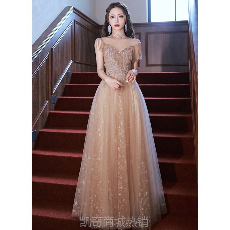晚礼服裙女2024新款气质轻奢小众重工学生毕业成人礼主持人晚礼服