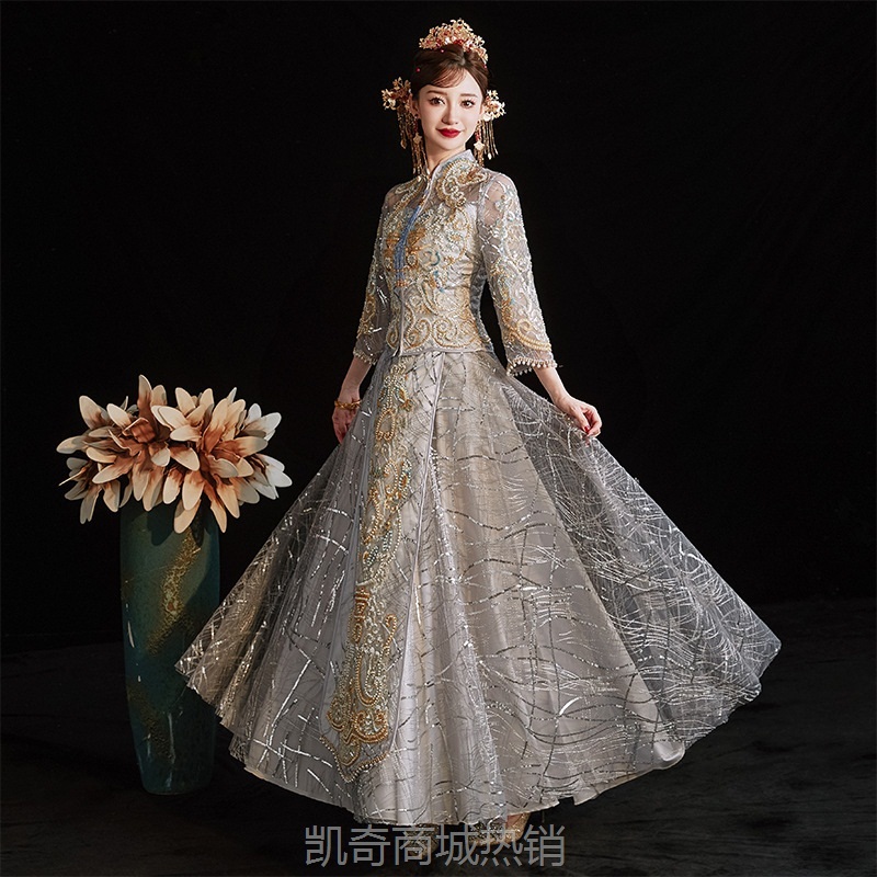 2024新娘中式结婚秀禾服嫁衣气质复古礼服网纱亮片秀禾