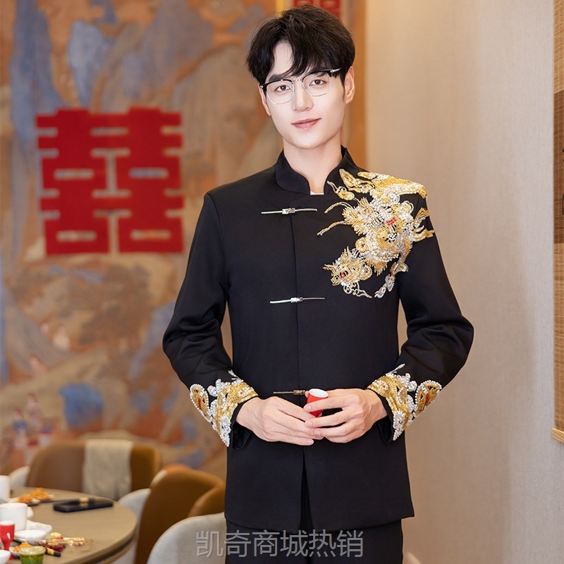 新中式男装新郎结婚礼服中山装复古唐装2024新款立领结婚西服套装