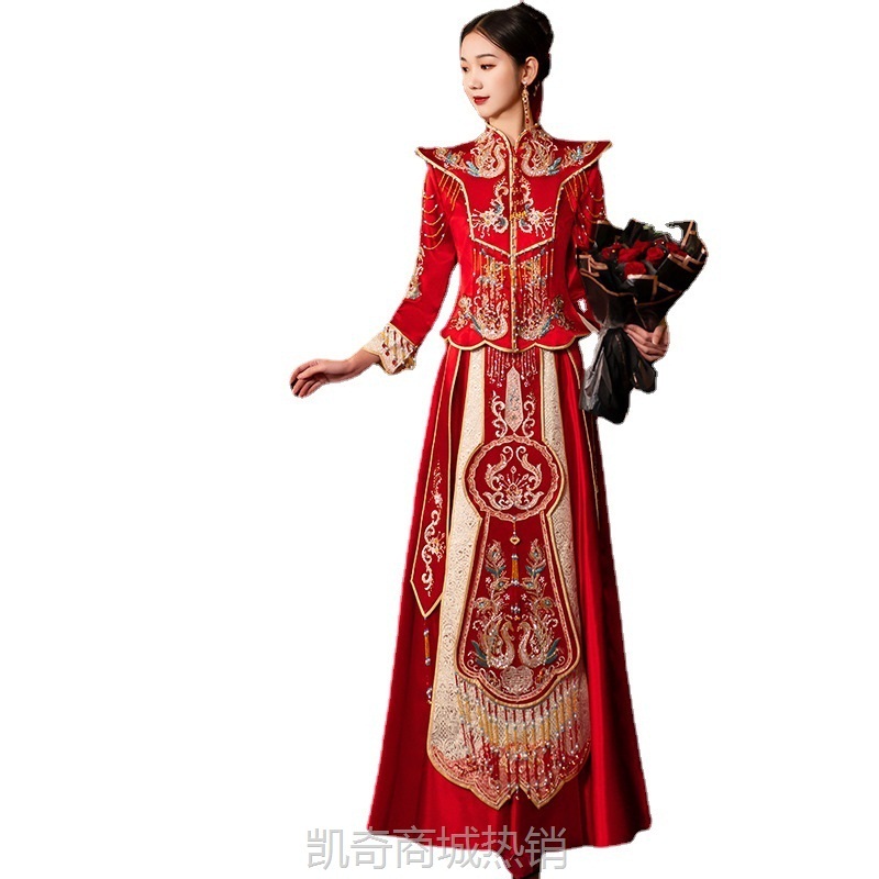 翘肩款秀禾服2024新款新娘婚纱礼服中式嫁衣敬酒服显瘦龙凤褂