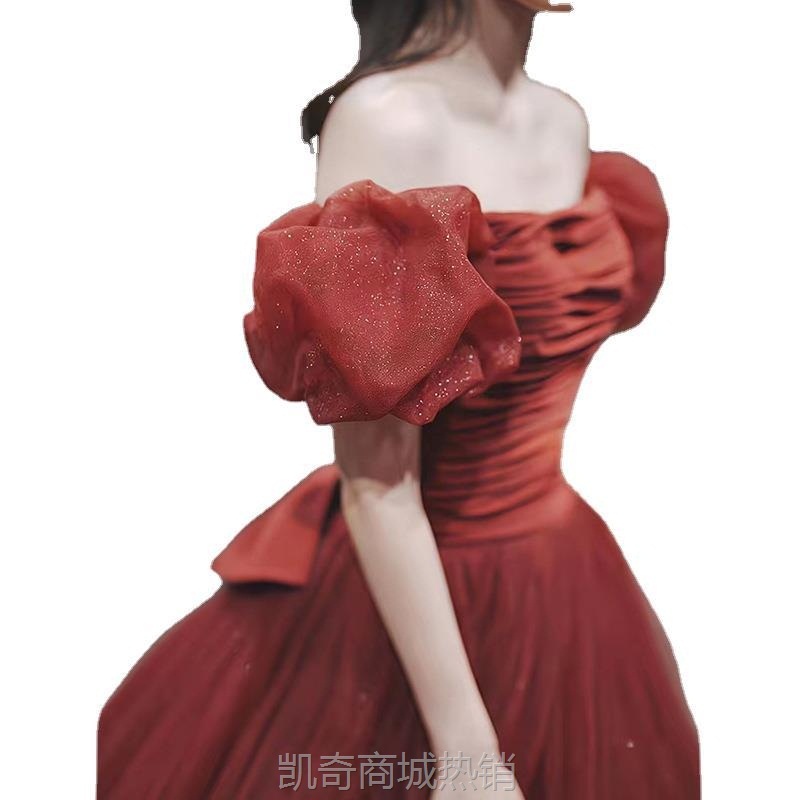敬酒服新娘在逃公主法式红色长款订婚结婚回门敬酒服年会晚礼服女