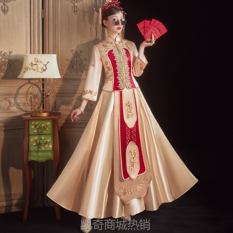 香槟色秀禾服女2024年新款结婚礼服中式新娘服龙凤褂秀禾香槟色