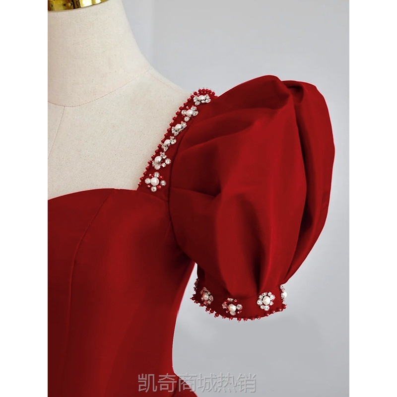 敬酒服新娘红色结婚秋冬小个子在逃公主回门订婚礼服蓬蓬裙女法式