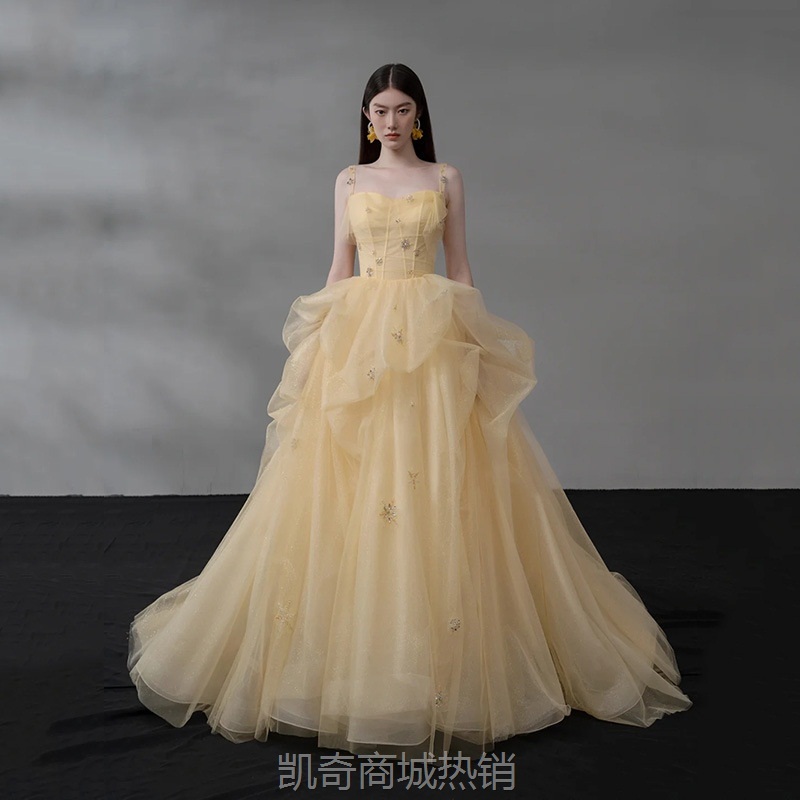 仙气彩纱蓬蓬裙2024新秋季吊带森系新娘出门轻纱影楼主题摄影礼服