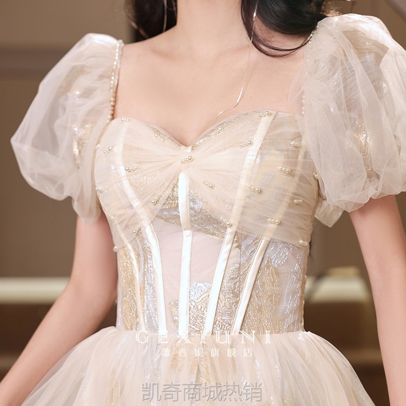 香槟色晚礼服女2024新款法式生日公主裙成人礼学生毕业宴会晚礼服