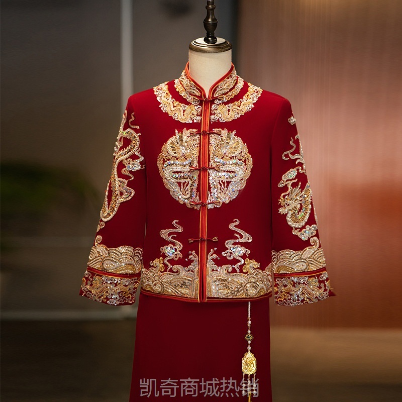 丝绒男装秀禾服男士秀禾服2024新款中式结婚男装龙凤褂接亲礼服