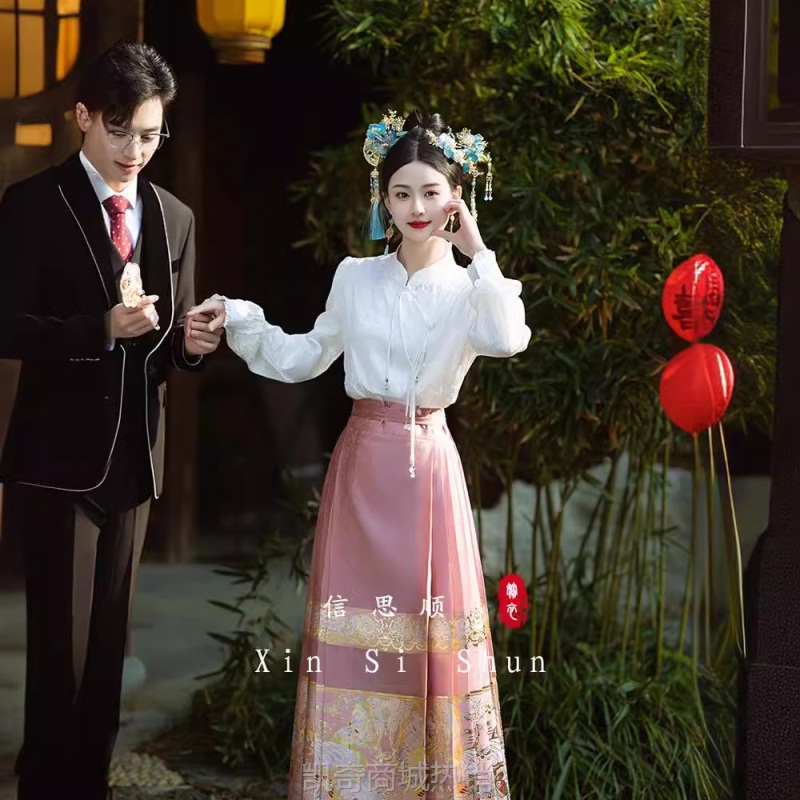 马面裙套装新款新娘粉色新中式订婚敬酒礼服回门出阁中式婚服