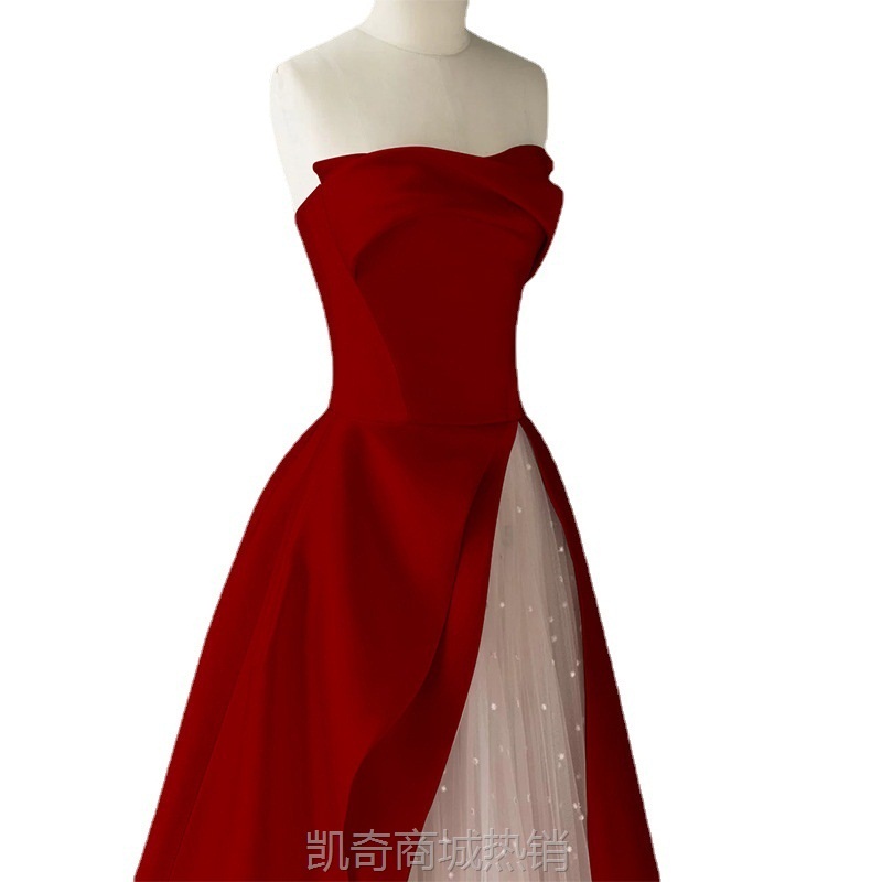 敬酒服新娘结婚酒红色订婚礼服2024新款秋冬轻奢晚礼服缎面长款