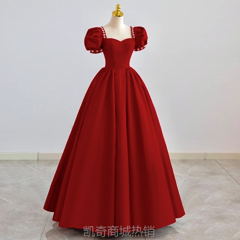敬酒服新娘红色结婚秋冬小个子在逃公主回门订婚礼服蓬蓬裙女法式