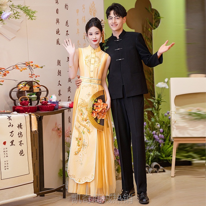 新中式订婚连衣裙2024新款气质高级感小众设计礼服女夏季日常可穿