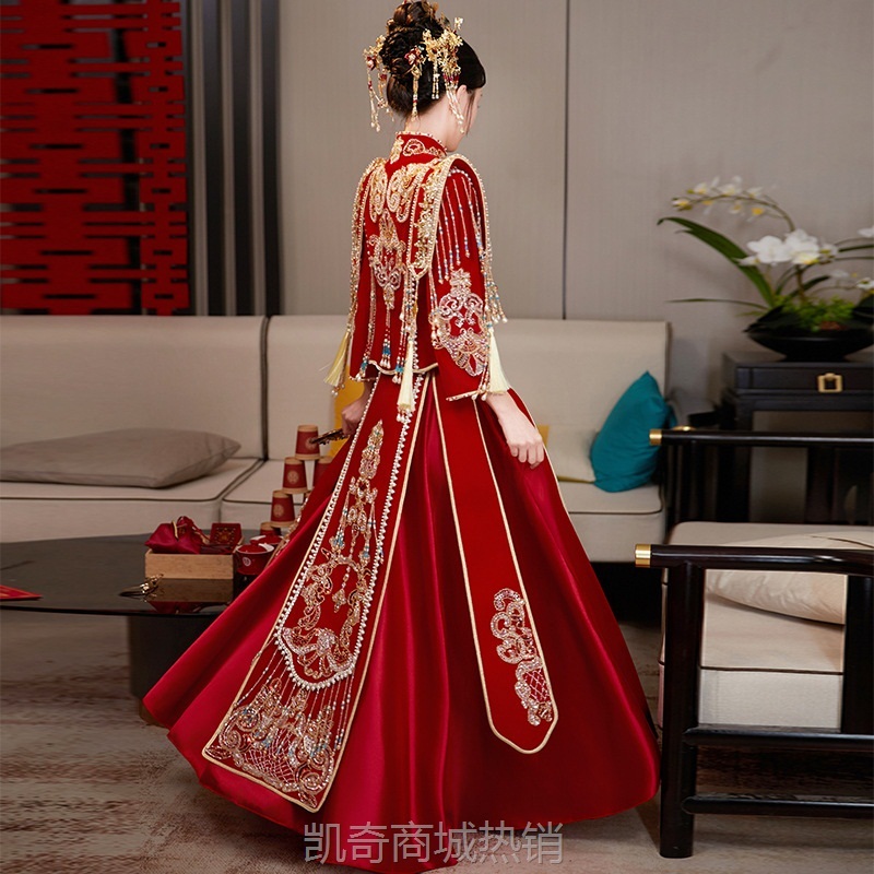 丝绒秀禾服2024新款中式婚服新娘结婚礼服敬酒服嫁衣修身显瘦秀禾