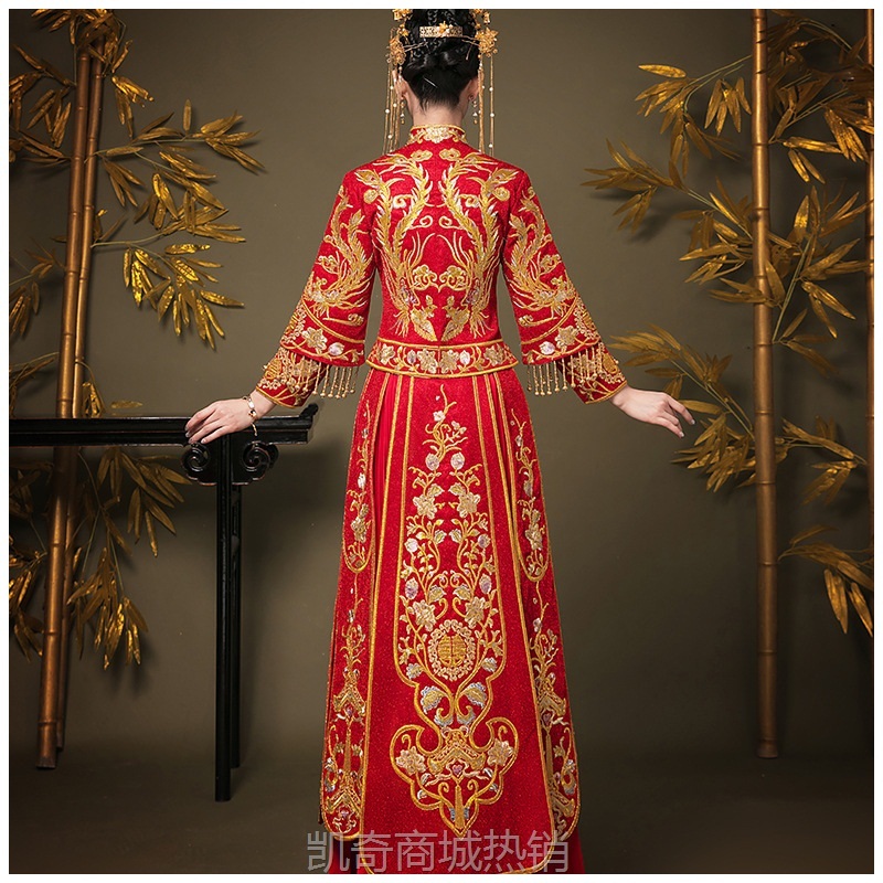 复合丝盘锦绣含苞待放秀禾敬酒服中式婚纱新娘服出阁服秀和服礼服
