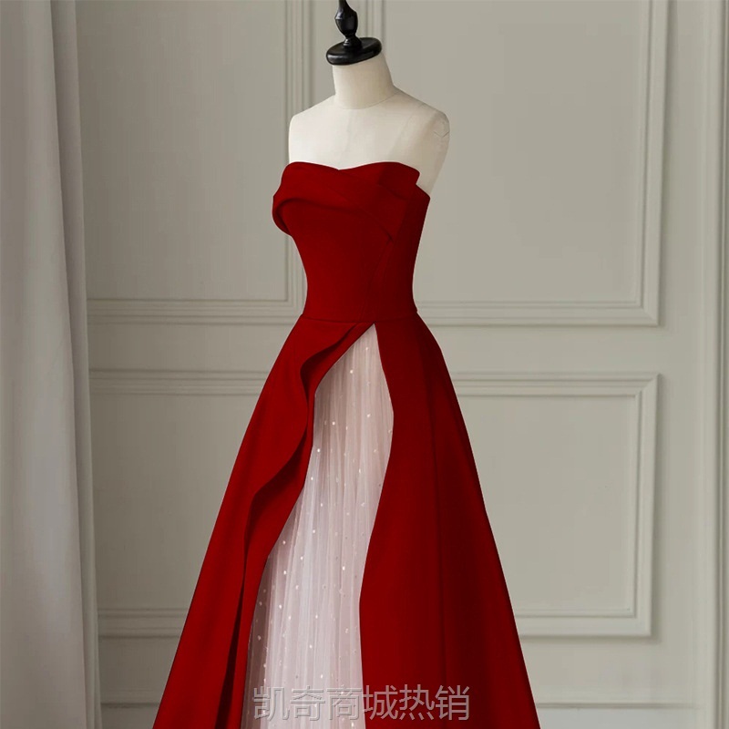 敬酒服新娘结婚酒红色订婚礼服2024新款秋冬轻奢晚礼服缎面长款