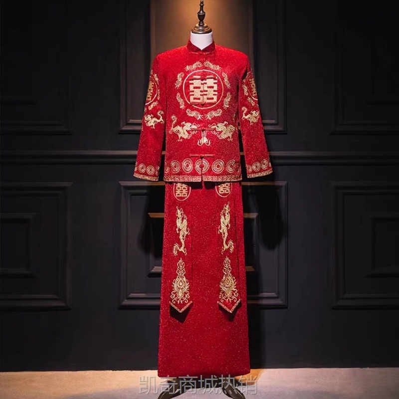 喜字男士秀禾服 2024年新款中式新郎装结婚礼服春夏季修身龙凤褂