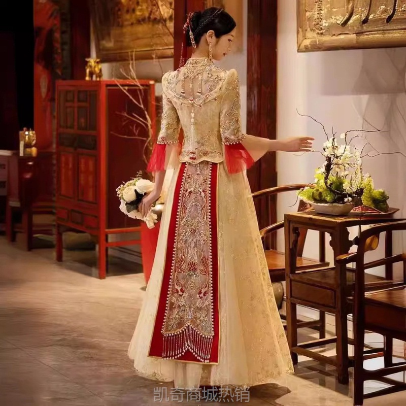 金红色秀禾服2024夏季新款重工奢华新娘结婚嫁衣新中式礼服出阁服