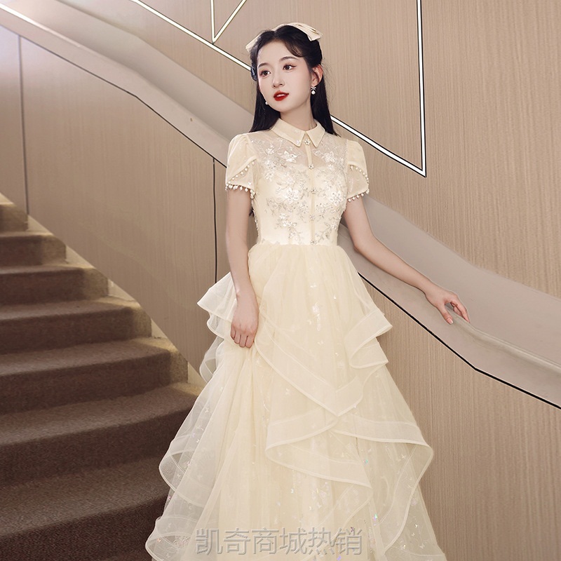 2024新款晚礼服女宴会轻奢小众艺考演出服成人礼主持人礼服裙显瘦
