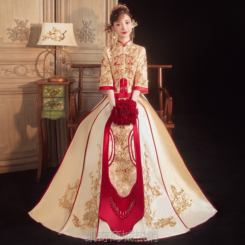 秀禾服香槟色2024年新款小个子中式新娘服敬酒婚服结婚礼服网红款
