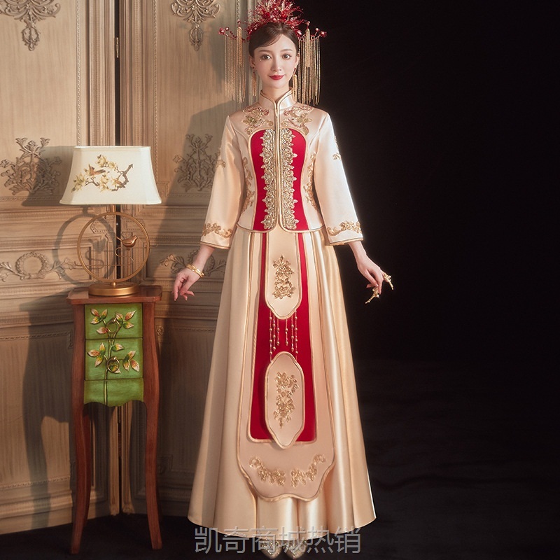 香槟色秀禾服女2024年新款结婚礼服中式新娘服龙凤褂秀禾香槟色