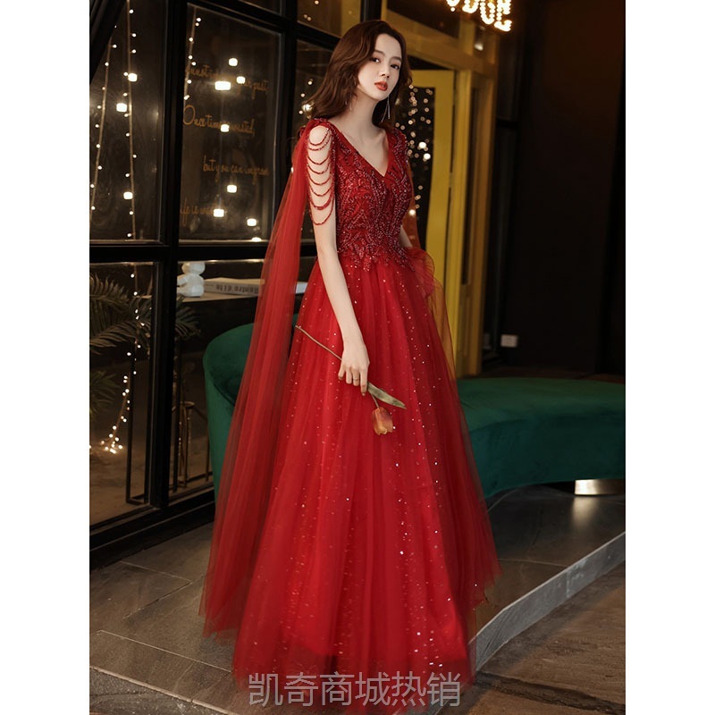 气质晚礼服2024新款秋冬订婚宴会敬酒服新娘女轻奢小众礼服连衣裙