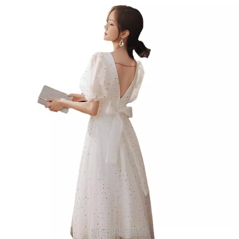 晚礼服连衣裙女2024新款伴娘服秋冬学生毕业名媛星空裙订婚小礼服