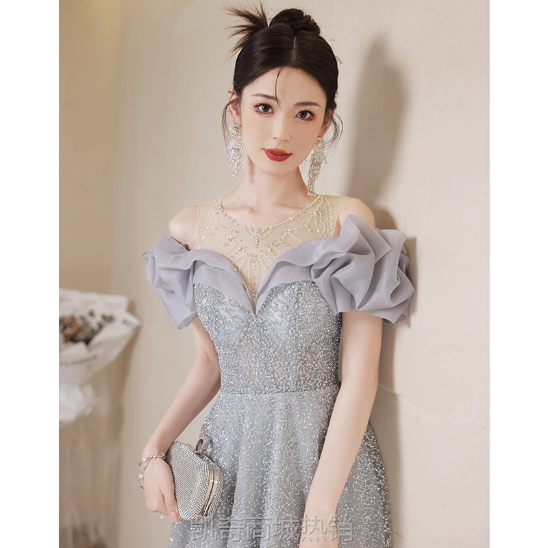 晚礼服女2024新款秋冬生日派对礼服成人轻奢小众宴会毕业连衣裙