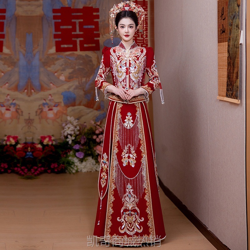 吉祥2024冬季新款秀禾服结婚礼服重工流苏款出嫁秀禾服敬酒服嫁衣