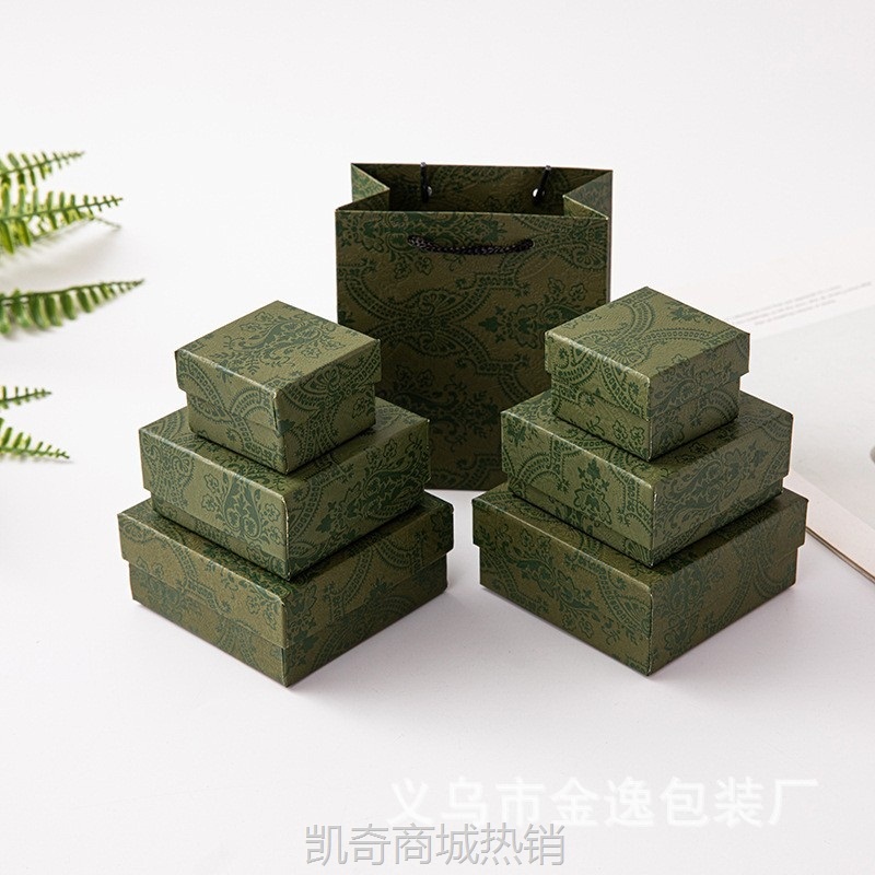 加厚款复古富贵花纹包装首饰盒子方形天地盖项链礼盒可印制logo