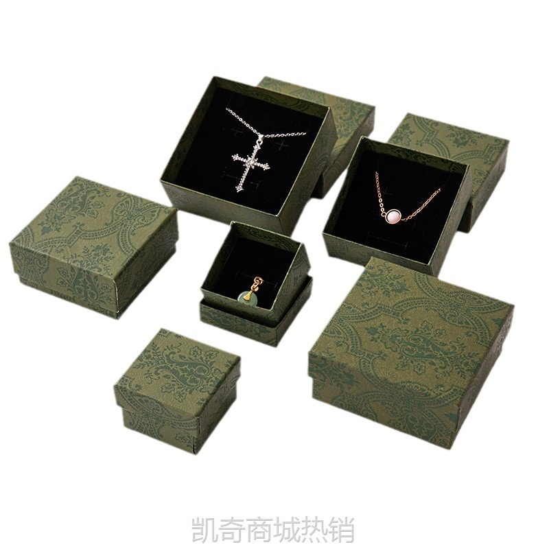 加厚款复古富贵花纹包装首饰盒子方形天地盖项链礼盒可印制logo