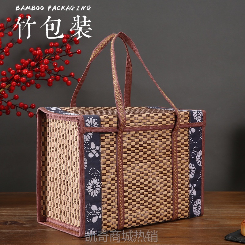 新年货礼盒包装盒2024年竹编特色手提空盒竹篮鸡蛋腊味土特产蒸碗