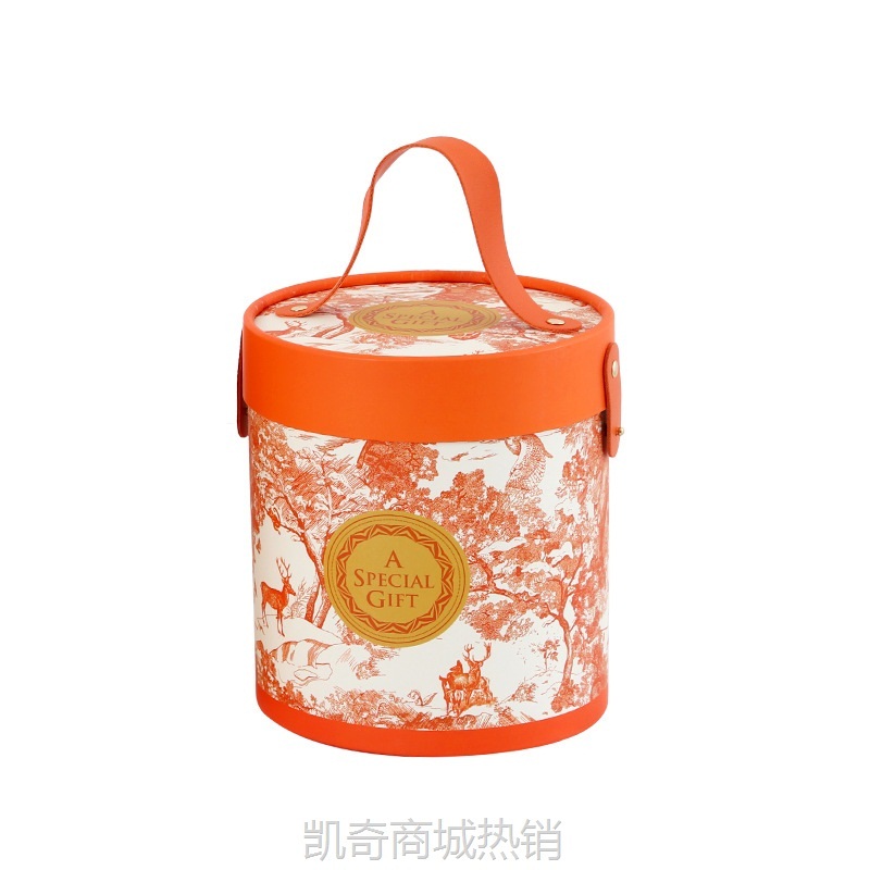 创意中式婚庆喜糖盒节日伴手礼品盒圆筒天地盖手提糖果盒抱抱桶