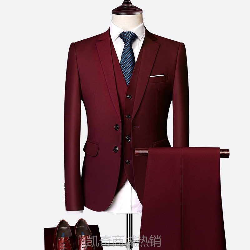外贸新款男士商务休闲西服三件套两粒扣韩版修身新郎西装套装男装