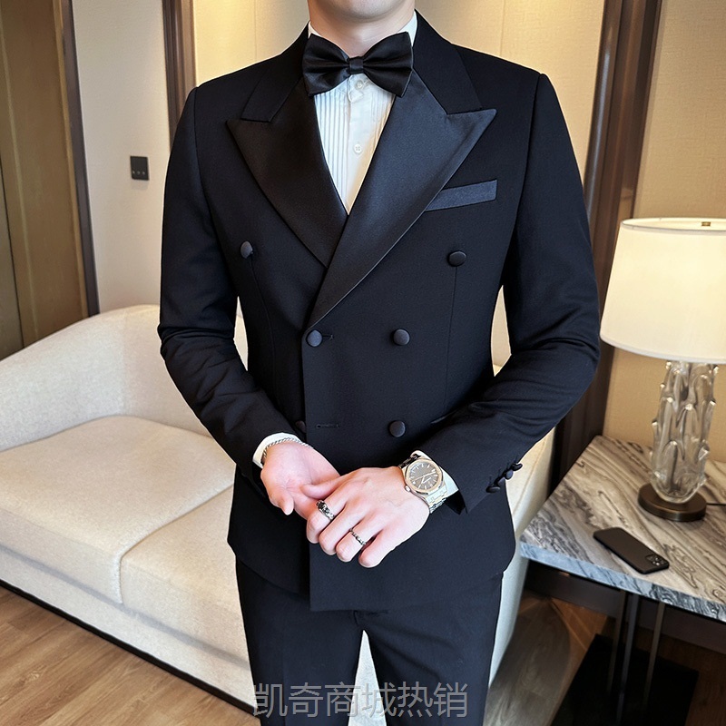 新郎西装男套装结婚高级感塔士多礼服韩版商务休闲双排扣西服外套