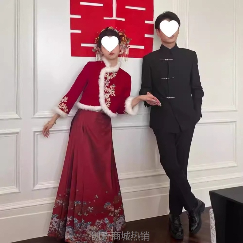 新中式男装订婚礼服西装外套男感领证穿搭婚礼中山装敬酒直销