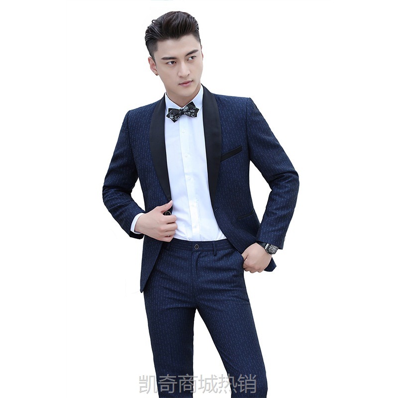 绅堡罗演出新款条纹西装男士礼服修身主持服装服影楼婚礼西服套装