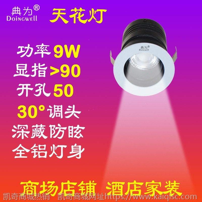 开孔50mm筒灯天花灯别墅会所家装酒店餐厅内嵌小射灯7W开孔5公分