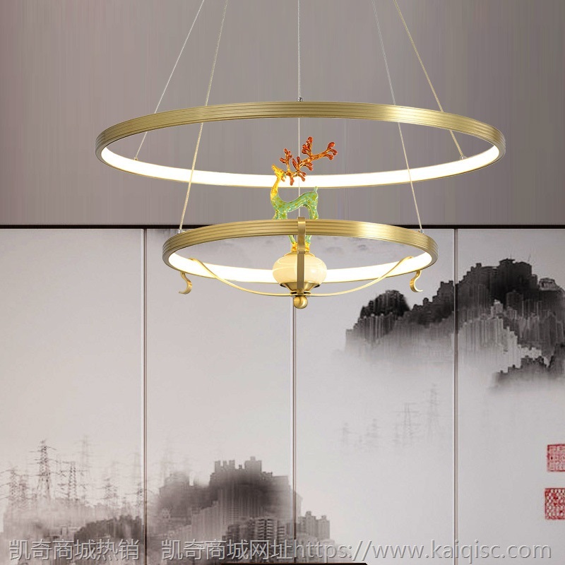 新中式全铜吊灯轻奢餐厅吧台灯个性创意卧室别墅茶室led家用灯具