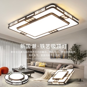 新款铁艺水晶灯具新中式长方形室内家装卧室客厅大灯LED吸顶灯