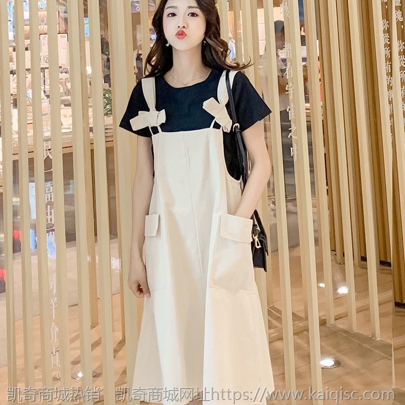 一件代发背带裙子少女生夏装2021新款初中高中学生韩版时尚吊带连