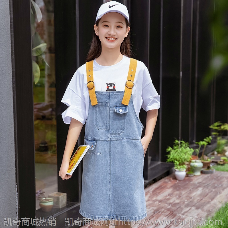 2020新款韩版小清新初中生夏装女少女牛仔连衣裙高中学生背带裙女