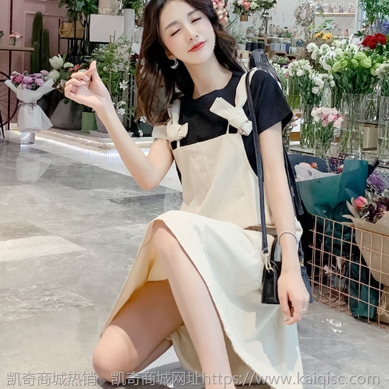 一件代发背带裙子少女生夏装2021新款初中高中学生韩版时尚吊带连