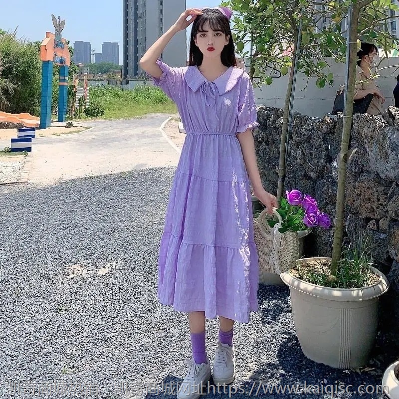 连衣裙少女生夏装2021年新款初中高中学生韩版紫色长裙子仙女超仙