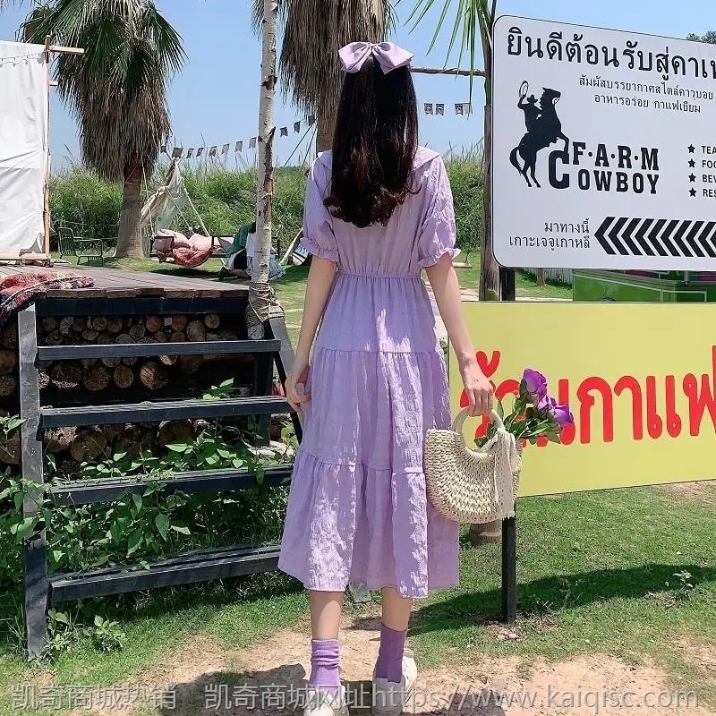 连衣裙少女生夏装2021年新款初中高中学生韩版紫色长裙子仙女超仙