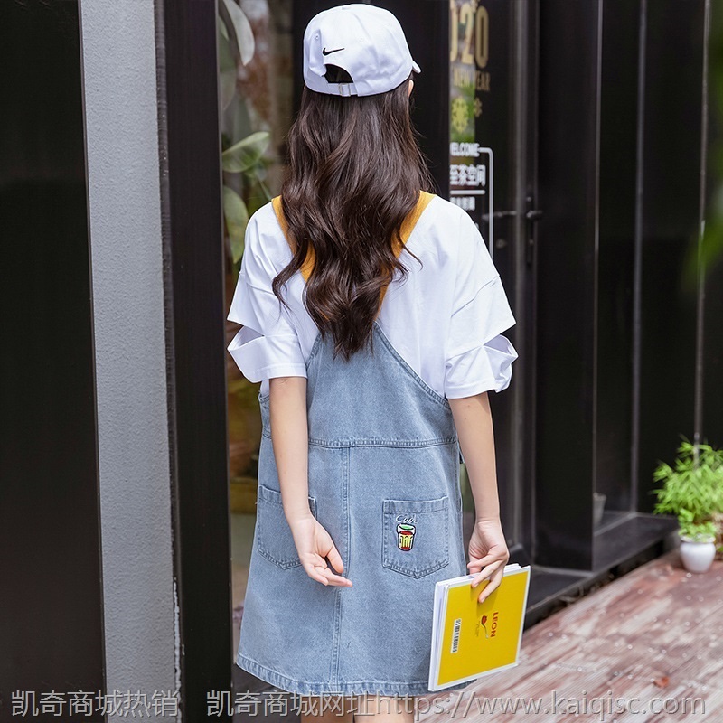 2020新款韩版小清新初中生夏装女少女牛仔连衣裙高中学生背带裙女