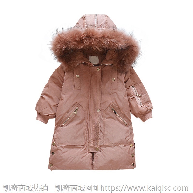 女童长款棉衣中大儿童小学生防寒连帽毛领棉服大衣女孩子洋气童装
