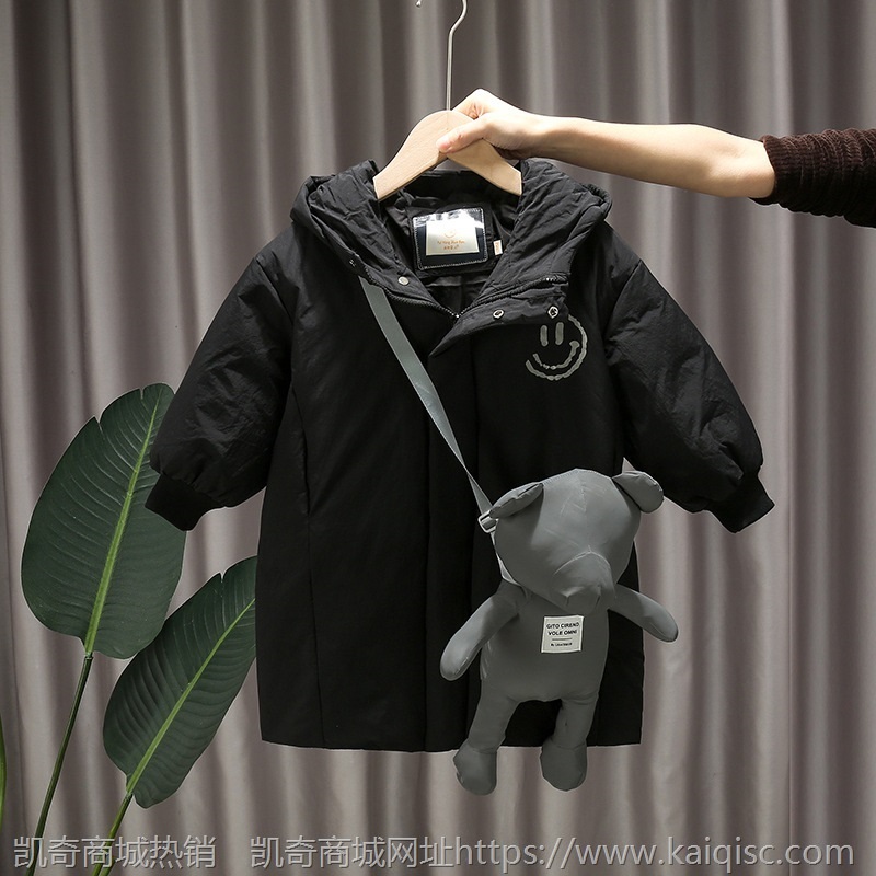 童装男童长款羽绒服2021韩版新款中小童三防儿童冬装小熊黑色外套