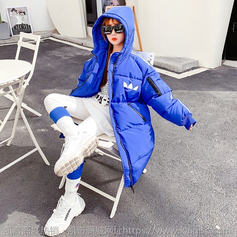 女童装冬装羽绒棉服轻薄洋气2021冬季新款中大童韩版过膝长款棉衣