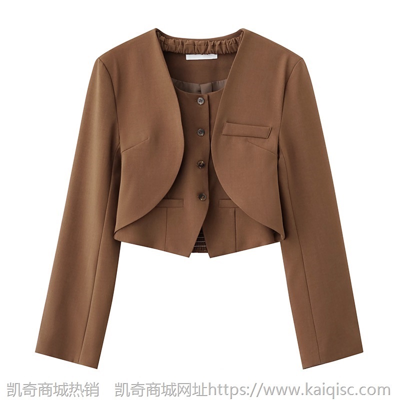 2021韩版秋冬季新款简约时尚挂脖背心+长袖休闲小西装套装女Z128