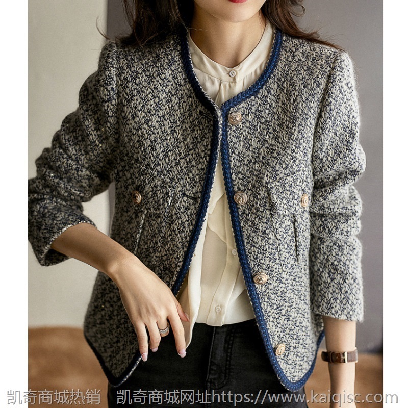 一线品牌剪标凯奇女装专柜小香风粗花呢短款外套女秋冬小个子上衣